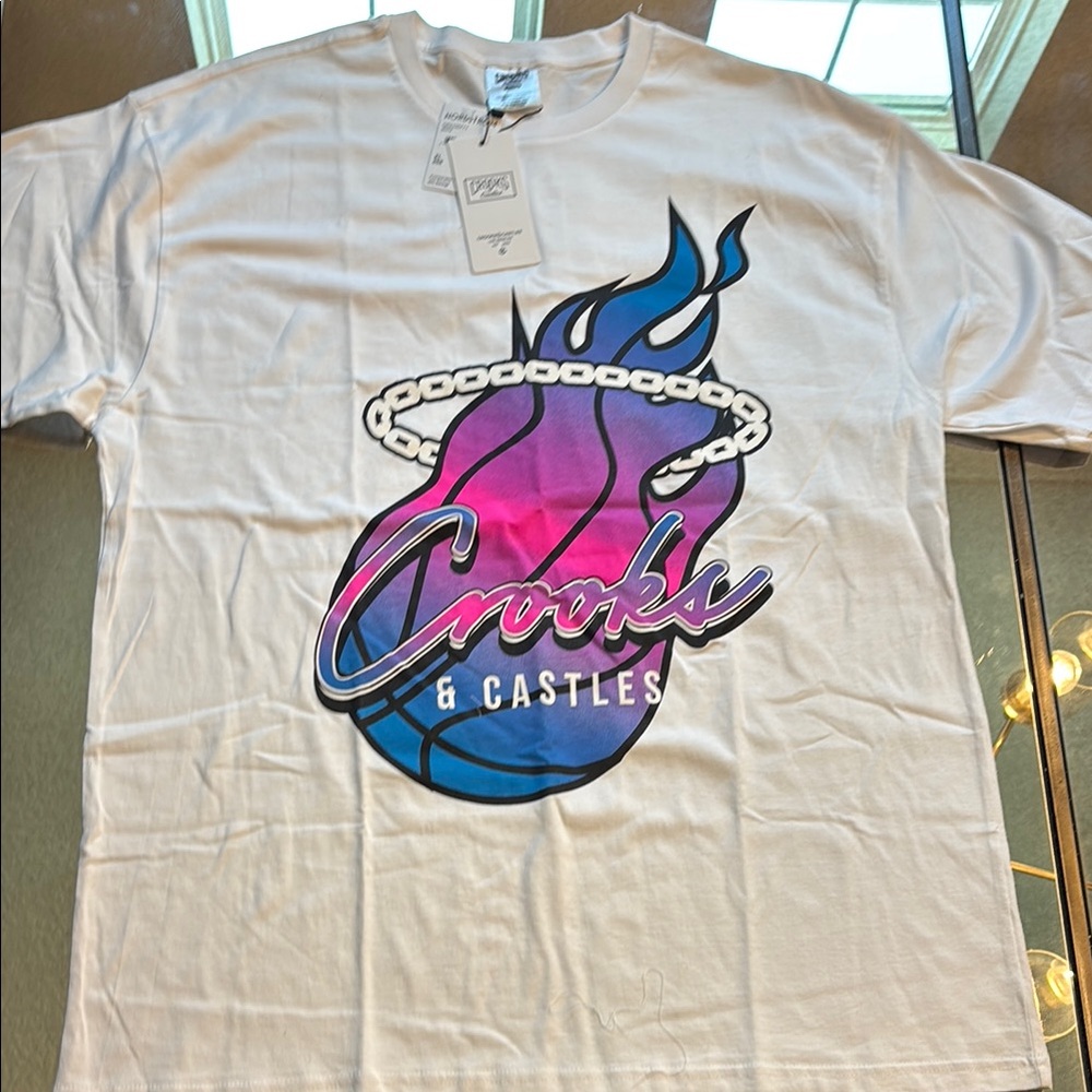 Crooks & Castles White Tee with Vibrant Graphic
